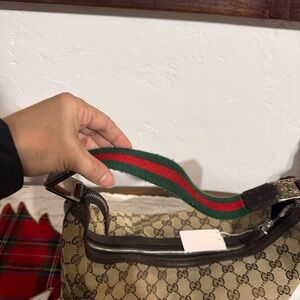 Gucci Beige Monogram Bag with Red and Green Strap
